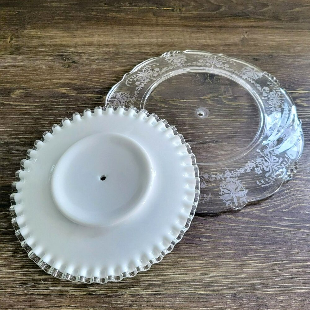 Mismatched Vintage 2-Tiered Glass Dessert Stand Fenton Silver Crest & Heisey - Picture 8 of 16